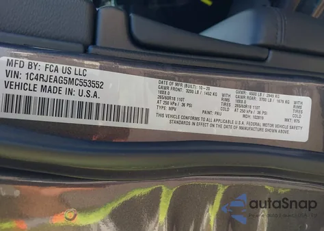 2021 Jeep Grand Cherokee Laredo E 4X2 from USA, damaged, VIN 1C4RJEAG5MC553552